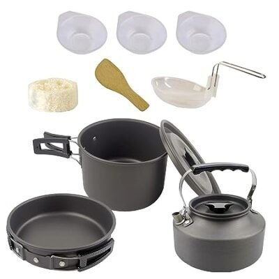 Camping Cooking Set Teapot and Pans Utensils Tableware
